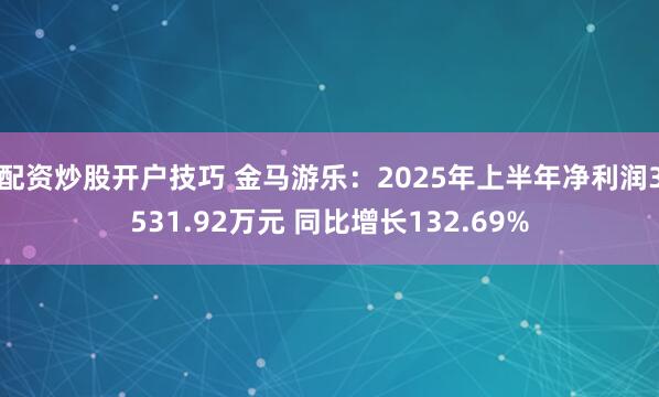 配资炒股开户技巧 金马游乐：2025年上半年净利润3531.92万元 同比增长132.69%
